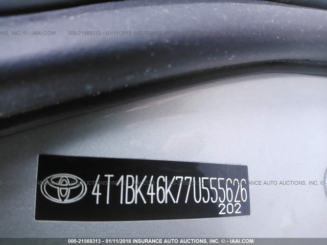 4T1BK46K77U555626 - 2007 TOYOTA CAMRY NEW GENERAT LE/XLE/SE SILVER photo 9