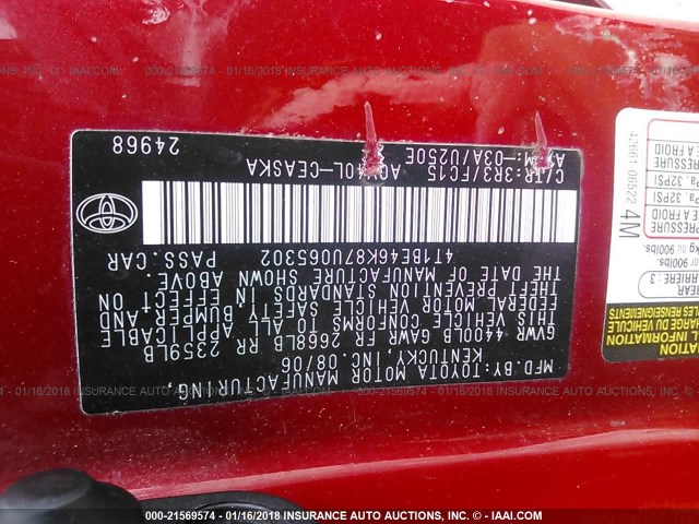 4T1BE46K87U065302 - 2007 TOYOTA CAMRY NEW GENERAT CE/LE/XLE/SE RED photo 9