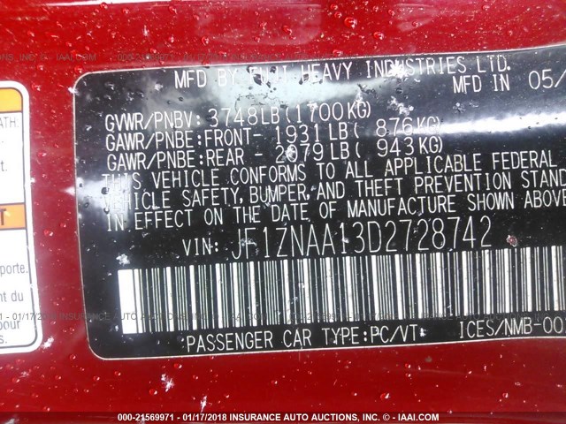 JF1ZNAA13D2728742 - 2013 TOYOTA SCION FR-S 红色 照片 9