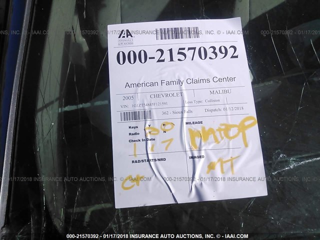 1G1ZT54845F121591 - 2005 CHEVROLET MALIBU LS 银色 照片 7