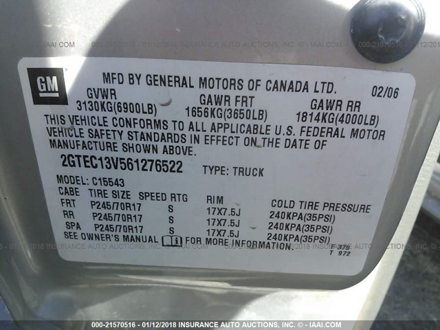 2GTEC13V561276522 - 2006 GMC NEW SIERRA C1500 GRAY photo 9