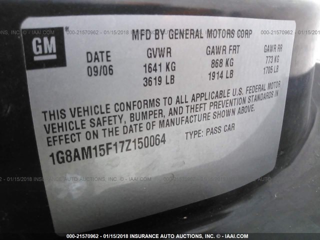 1G8AM15F17Z150064 - 2007 SATURN ION LEVEL 2 Qara foto 9