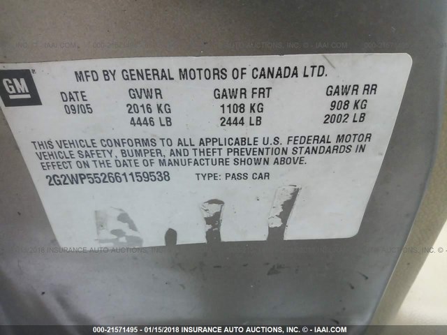 2G2WP552661159538 - 2006 PONTIAC GRAND PRIX ოქროსფერი ფოტო 9