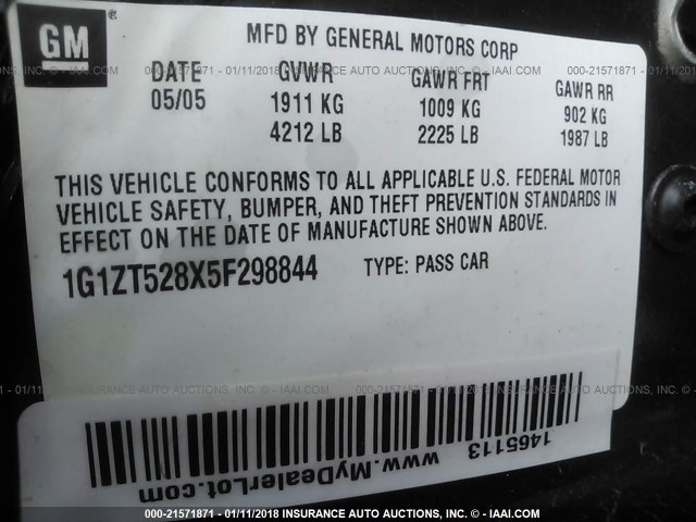 1G1ZT528X5F298844 - 2005 CHEVROLET MALIBU LS 深蓝色 照片 9