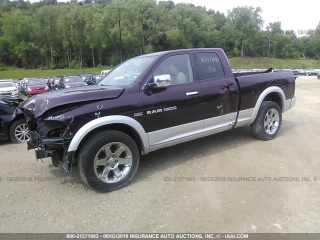 1C6RD7JT5CS215600 - 2012 DODGE RAM 1500 LARAMIE MAROON photo 2