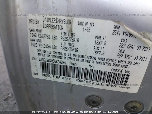 1J4GL38K05W684964 - 2005 JEEP LIBERTY RENEGADE SILVER photo 9
