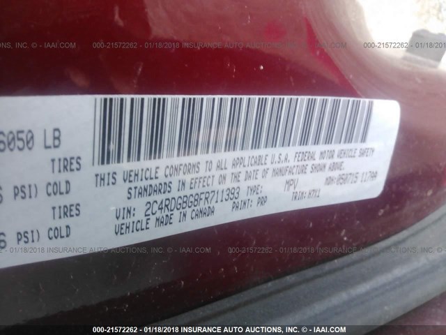 2C4RDGBG8FR711393 - 2015 DODGE GRAND CARAVAN SE MAROON photo 9