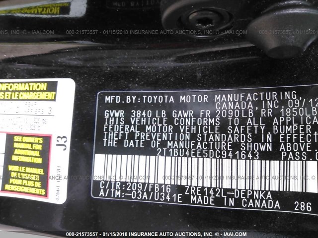 2T1BU4EE5DC941643 - 2013 TOYOTA COROLLA S/LE BLACK photo 9