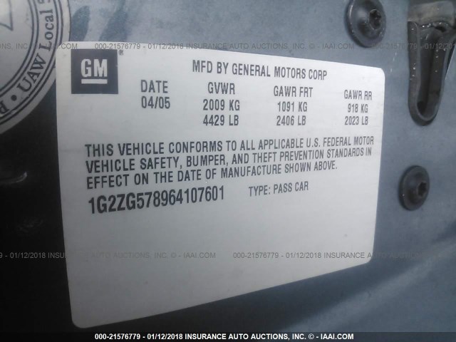 1G2ZG578964107601 - 2006 PONTIAC G6 SE1 GREEN photo 9