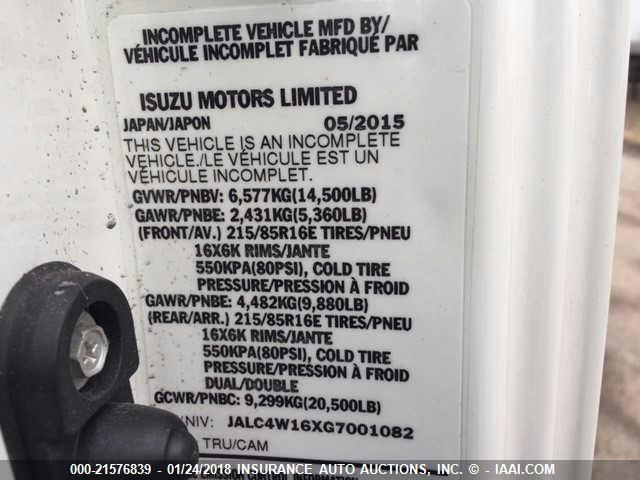 JALC4W16XG7001082 - 2016 ISUZU NPR WHITE photo 10