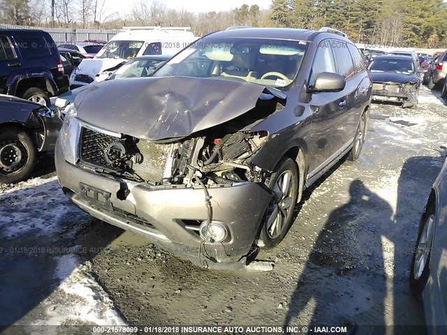 5N1AR2MM6EC721377 - 2014 NISSAN PATHFINDER S/SV/SL/PLATINUM BROWN photo 2