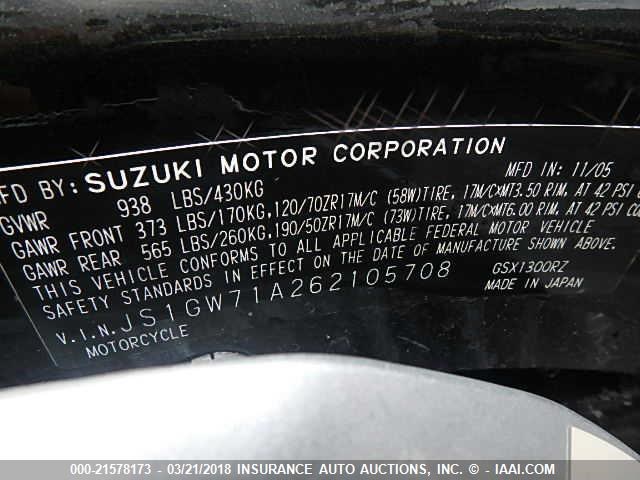 JS1GW71A262105708 - 2006 SUZUKI GSX1300 R WHITE photo 10