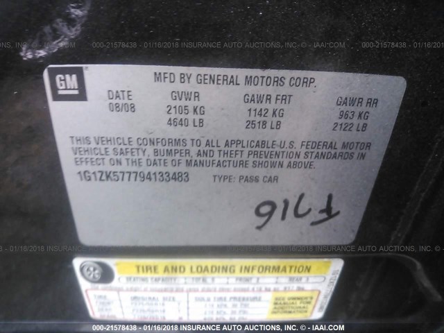 1G1ZK577794133483 - 2009 CHEVROLET MALIBU LTZ 黑色 照片 9