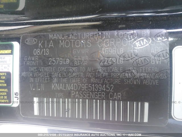 KNALN4D79E5139452 - 2014 KIA CADENZA PREMIUM/LIMITED BLACK photo 9