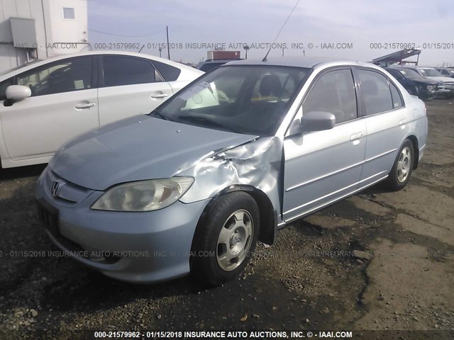 JHMES96645S007415 - 2005 HONDA CIVIC HYBRID BLUE photo 2