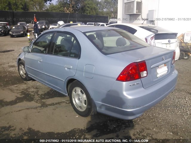 JHMES96645S007415 - 2005 HONDA CIVIC HYBRID BLUE photo 3