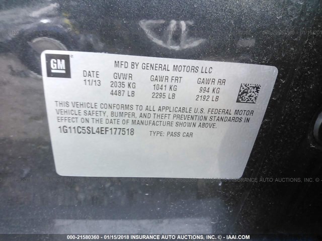 1G11C5SL4EF177518 - 2014 CHEVROLET MALIBU 1LT 黑色 照片 9