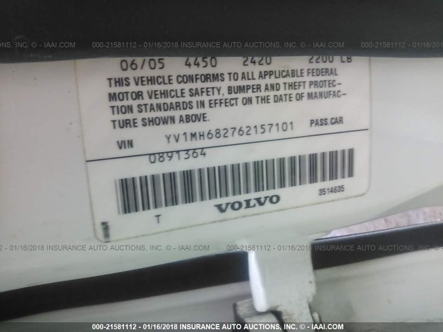 YV1MH682762157101 - 2006 VOLVO S40 T5 WHITE photo 9