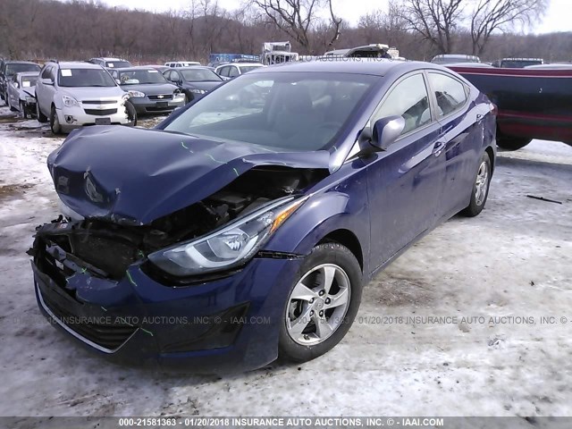 5NPDH4AE6EH466554 - 2014 HYUNDAI ELANTRA SE/SPORT/LIMITED BLUE photo 2