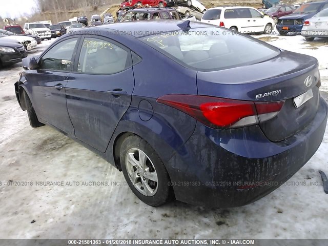 5NPDH4AE6EH466554 - 2014 HYUNDAI ELANTRA SE/SPORT/LIMITED BLUE photo 3