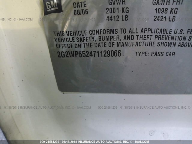 2G2WP552471129066 - 2007 PONTIAC GRAND PRIX Ақ фото 9