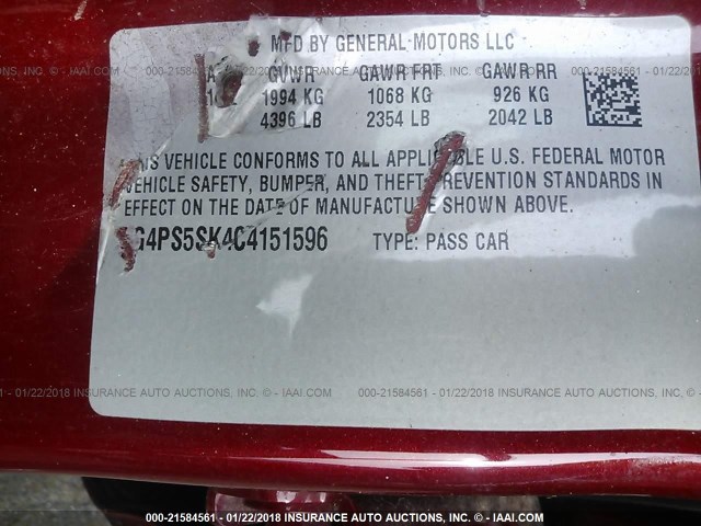 1G4PS5SK4C4151596 - 2012 BUICK VERANO RED photo 9