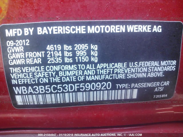 WBA3B5C53DF590920 - 2013 BMW 328 XI SULEV RED photo 9