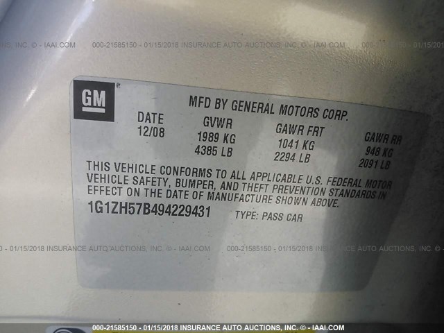 1G1ZH57B494229431 - 2009 CHEVROLET MALIBU 1LT Champagne photo 9