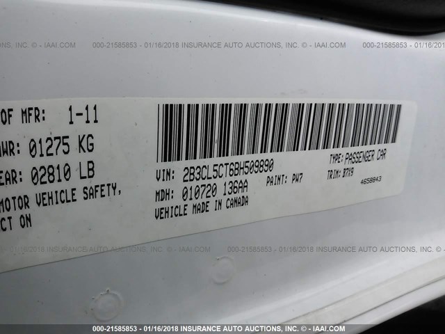 2B3CL5CT6BH509890 - 2011 DODGE CHARGER R/T WHITE photo 9