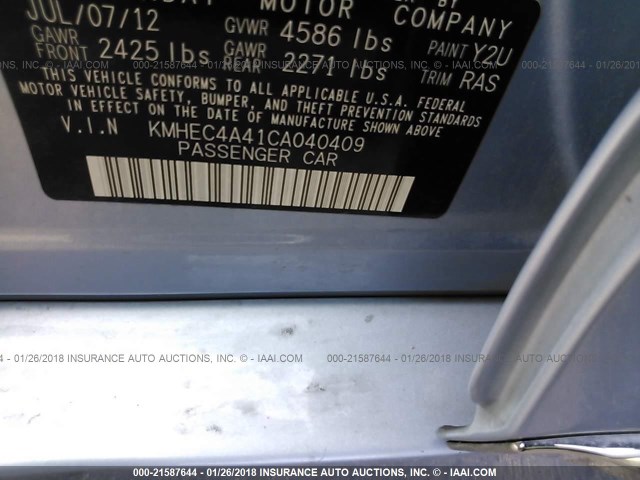 KMHEC4A41CA040409 - 2012 HYUNDAI SONATA HYBRID BLUE photo 9