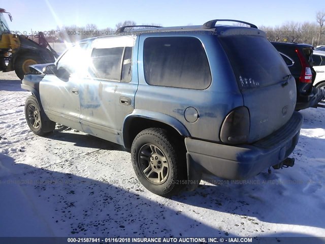 1D4HS48N83F520567 - 2003 DODGE DURANGO SLT BLUE photo 3