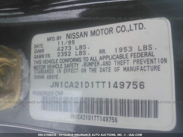 JN1CA21D1TT149756 - 1996 NISSAN MAXIMA GLE/GXE/SE BLACK photo 9