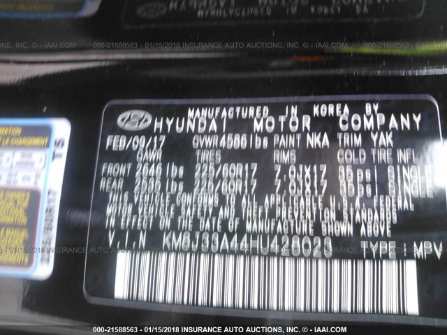 KM8J33A44HU428023 - 2017 HYUNDAI TUCSON LIMITED/SPORT AND ECO/SE BLACK photo 9