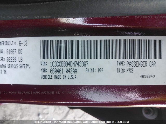 1C3CCBBB4DN743367 - 2013 CHRYSLER 200 TOURING RED photo 9