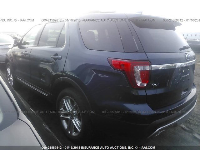 1FM5K8D81HGB58389 - 2017 FORD EXPLORER XLT BLUE photo 3