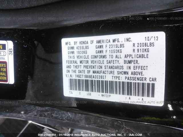 1HGCT1B88EA003907 - 2014 HONDA ACCORD EXL BLACK photo 9