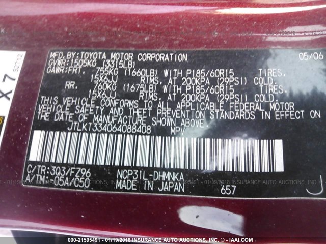 JTLKT334064088408 - 2006 TOYOTA SCION XB წითელი ფოტო 9