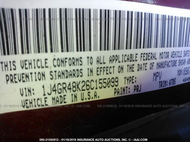 1J4GR48K26C155099 - 2006 JEEP GRAND CHEROKEE LAREDO/COLUMBIA/FREEDOM 红色 照片 9