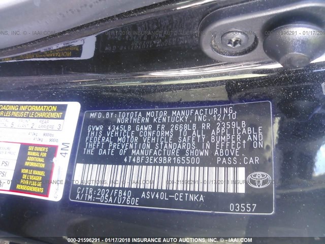 4T4BF3EK9BR165500 - 2011 TOYOTA CAMRY SE/LE/XLE BLACK photo 9