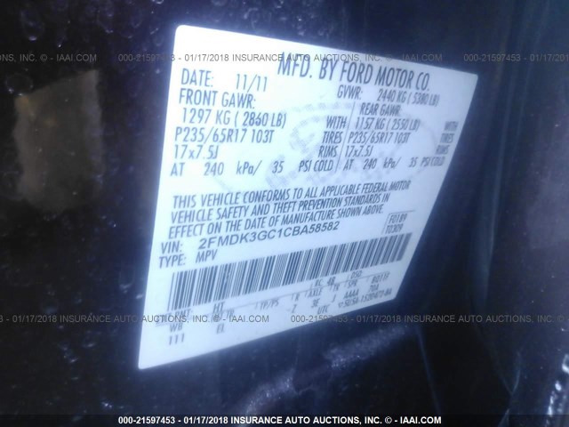 2FMDK3GC1CBA58582 - 2012 FORD EDGE SE PURPLE photo 9