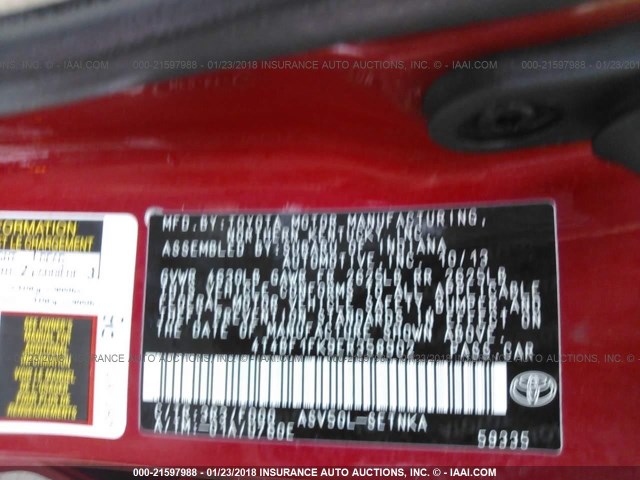 4T4BF1FK9ER358902 - 2014 TOYOTA CAMRY L/SE/LE/XLE Qırmızı foto 9