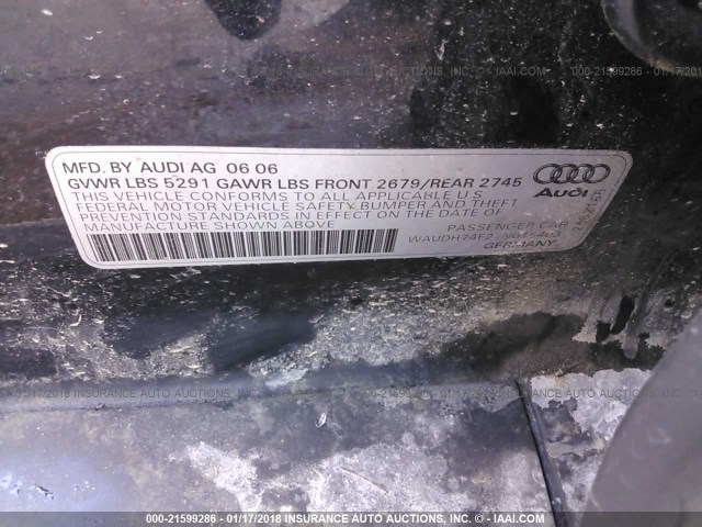 WAUDH74F27N015403 - 2007 AUDI A6 3.2 QUATTRO BLUE photo 9