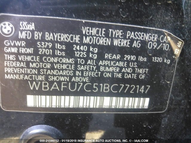 WBAFU7C51BC772147 - 2011 BMW 535 XI Qara foto 9