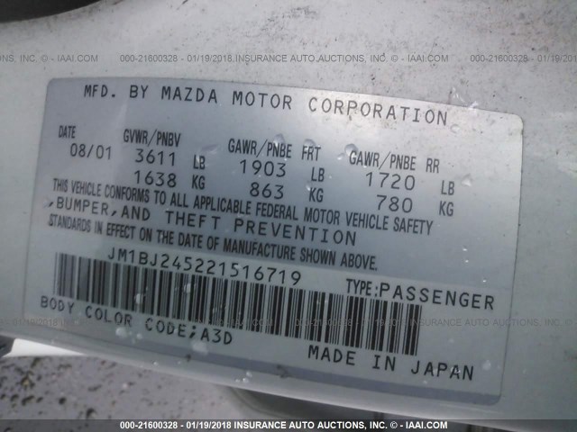 JM1BJ245221516719 - 2002 MAZDA PROTEGE PR5 白色 照片 9