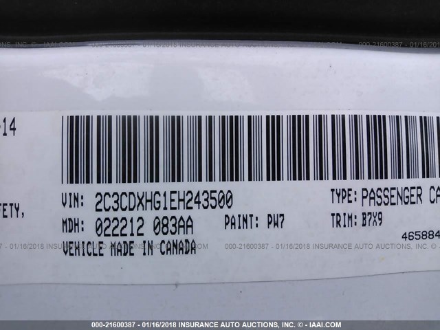 2C3CDXHG1EH243500 - 2014 DODGE CHARGER SXT WHITE photo 9