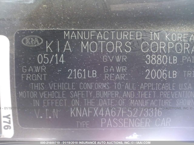 KNAFX4A67F5273316 - 2015 KIA FORTE LX BROWN photo 9