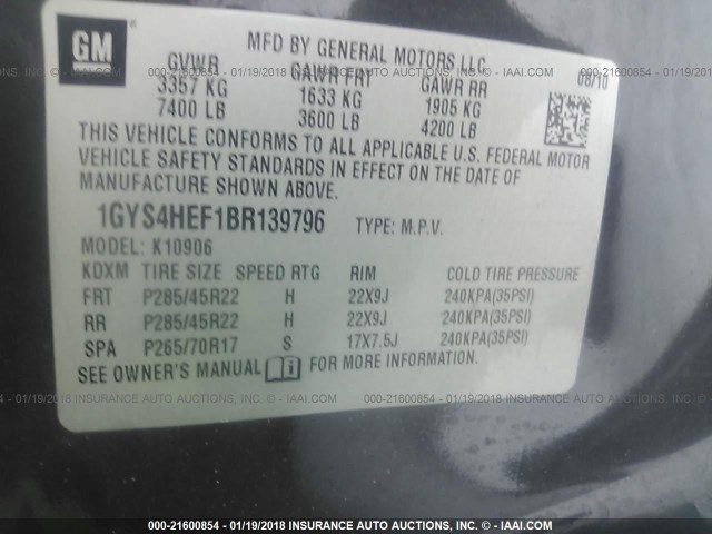 1GYS4HEF1BR139796 - 2011 CADILLAC ESCALADE ESV LUXURY GRAY photo 9