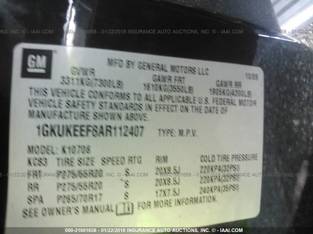 1GKUKEEF8AR112407 - 2010 GMC YUKON DENALI BLACK photo 9