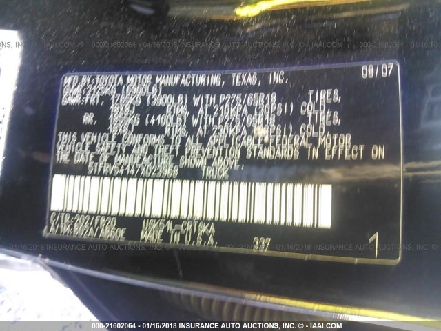 5TFRV54147X023968 - 2007 TOYOTA TUNDRA DOUBLE CAB SR5 BLACK photo 9