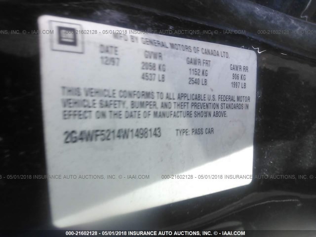 2G4WF5214W1498143 - 1998 BUICK REGAL GS BLACK photo 9